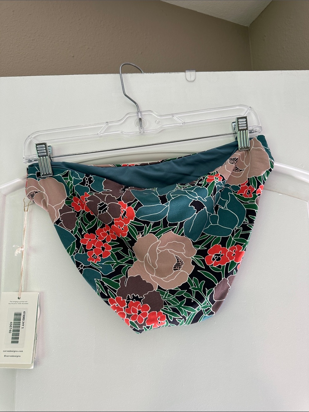 Carve Designs Teal Floral Reversible Bikini Bottom with Red Accents - Picture 2 of 2
